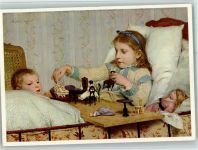 Spenden AK Gemälde von Albert Anker - Die kleine Genesende - Puppen, Puppenstuben Möbel Tuberkulose