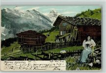 3825 Mürren 1904 - Alphütten Frau in Tracht