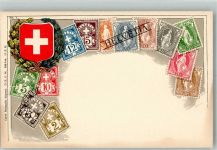 Wappen Briefmarkenkarte Phila Schweiz Lithographie