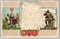 1901 Lithographie / Künstlerkarte Für Freiheit und heimisches Gut , Wappen, Grütli