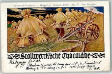 Stollwerk Postkarte Gruppe 9 Nr. V Das Erntefeld Landwirtschaft Stollwerck Schokolade 1902 Gebrauchsspuren