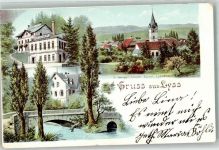 3250 Lyss Lithographie / Künstlerkarte sign Kunz August Gasthaus Brauerei