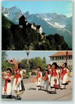 9490 Vaduz - Schloss Nationaltracht Kinder Korb Fahne Blau Rot