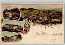 9100 Herisau 1899 Lithographie Heinrichsbad Krankenhaus Poststrasse