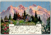 Bauernhaus Alpenglühn Motiv Schweiz 1916
