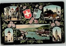 5080 Laufenburg Lithographie Wasengasse Schloss Habsburg Wasentor Pfarrkirche St. Johann Wappen