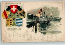 8590 Romanshorn 1901 Prägedruck Schifflände Bahnhof Wappen Vierblättriges Kleeblatt Dampfer Helvetia sign