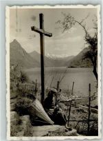 6978 Gandria 1936 Foto AK Idyll in Gandria Wegkreuz Frau