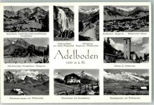 3715 Adelboden BE 1969 Foto AK Kirche Alphornbläser Tracht Schwimmbad Bauerhaus