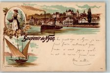 1260 Nyon 1899 Gebrauchsspuren Segelboot Tracht Reben Lithographie
