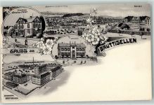 8306 Brüttisellen Lithographie Handlung Geschw. Meier Blick vom Bahnhof Oberdorf Schulhaus Schurfabrik