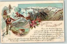 7530 Zernez 1898 Lithographie Flüela Hospiz Bergsteiger Gebr. Künzli Zürich Dep. Nr 92
