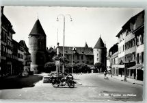 1400 Yverdon-les-Bains 1954 Foto AK Motorrad Auto Schloss