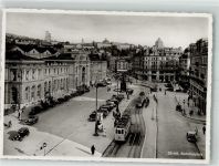 8000 Zürich Foto AK Bahnhofsplatz Straßenbahn Auto Litfaßsäule