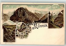 3825 Mürren Lithographie Hotel des Alpes Staubbach Mürren-Bahn Verlag Künzli Nr 286