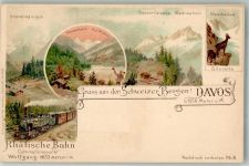 7265 Davos Wolfgang 1899 Lithographie / Künstlerkarte Rhätische Bahn Schweizer Berge