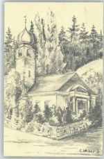6353 Weggis - Radierung Protestantische Kirche in Weggis, erbaut 1918/19