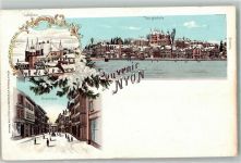 1260 Nyon 1900 Winterlithographie Grand Rue Le Chateau Mit Glimmerauflage