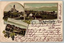 8708 Männedorf 1897 Lithographie Kirche Zellersche-Anstalt