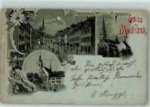 3985 Münster VS 1898 Gebrauchsspuren Pfarrkirche Stiftskirche Lithographie/Mondschein
