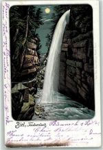 2500 Biel/Bienne 1902 Lithographie / Mondschein Taubenloch Wasserfall Mond