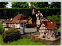 6815 Melide 1981 Foto AK Swissminiaturland Schlooss Hagenwil Gasthaus Goldener Löwe Tracht Kinder