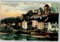 1700 Fribourg Freiburg 1905 - Quartier de l´Auge Bahnpost Zug 1064 Strecke 3 Briefmarke auf Vorderseite