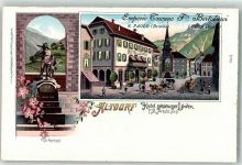 6460 Altdorf UR Lithographie Denkmal Tell Hotel schwarzer Löwe