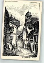 1296 Coppet Künstlerkarte sign. Meylan Serie Nr. 6 Ortseinfahrt