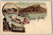 6415 Arth 1899 Gebrauchsspuren Hotel Adler Kirche Fabrik Kräbelwand Lithographie