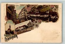 9620 Lichtensteig Lithographie Obertorplatz St. Lorette Kirche Marktgasse