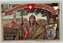 1700 Fribourg Freiburg Lithographie / Künstlerkarte Katholikentag 1906 Religion Wappen AK