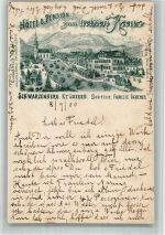 6103 Schwarzenberg LU 1900 BOAKC Lithographie Hotel Pension zum weißen Kreuz
