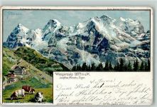 Wengernalp Jungfrau Mönch Eiger Serie Berner Oberland Steinmann 1908 Lithographie