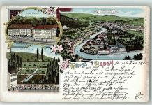 5400 Baden Lithographie Gruss aus Hotel Sternen AK