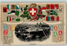 8840 Einsiedeln 1906 Prägedruck Briefmarkenabbildungen Wappen Posthorn Lithographie