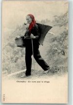 1873 Val-d'Illiez - Winzerin mit Tragkorb und Pfeife auf dem Weg ins Dorf