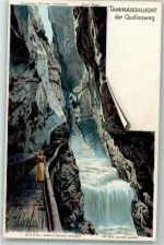 Valens sign. Steinmann, C. Künstlerpostkarte Nr. 2146 Taminaschlucht Quellenweg Steinmann Lithographie