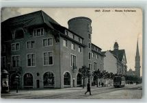 1916 - Neues Volkshaus, Litfaßsäule, Straßenbahn