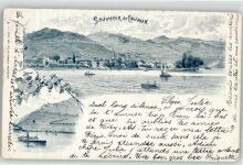 1000 Lausanne Losanna 1899 Lithographie Dampfer See Kirche Lavaux