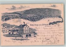 4332 Stein AG 1901 BOAKC Lithographie Bahnhof Gasthaus Vorläufer Gebrauchsspuren, bitte Scan genau beachten!