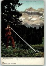 Alphornbläser in der Schweiz , Verlag Künzli 1457 AK Alphorn 1900 Gebrauchsspuren
