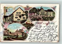 4112 Flüh 1905 BOAKC Bäckerei Hotel Bad Flüh Lithographie