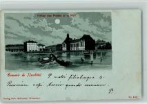 Neuchâtel Neuenburg Nr. 1007 Gruss aus - Litho, Mondschein , Hotel des Postes Schlumpf Gebrauchsspuren