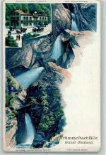 Nr. 2044 Gruss aus sign. C. Steinmann Wasserfall Trümmelbachfälle Schlumpf 1898 Lithographie / Künstlerkarte