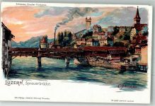 Luzern Lucerne sign. Steinmann, C. Künstlerpostkarte Nr. 2089 Spreuerbrücke Steinmann Lithographie