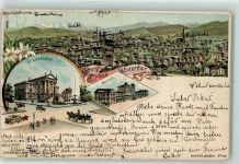 Winterthur Stadthaus Bahnhof Pferdestraßenbahn Schlumpf 1899 Lithographie
