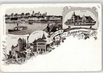 8640 Rapperswil SG Lithographie Bahnhof Schloss Rathaus