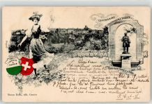 1200 Genève Genf 1904 Lithographie Denkmal Tracht Wappen