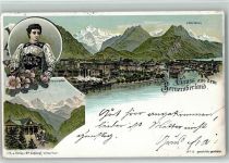 Interlaken 1897 Heimwehfluh Frau in Tracht Berner-Oberland Schlumpf Lithographie